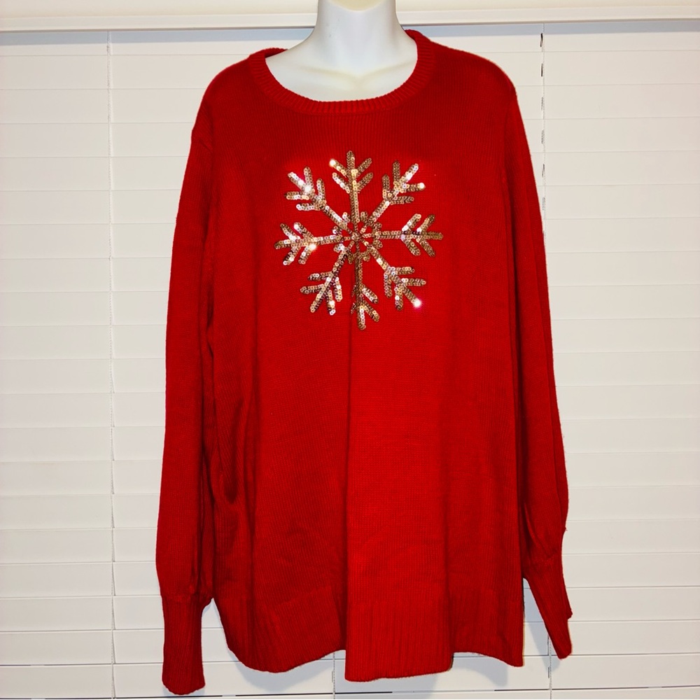 Cato Festive Red Sweater with Gold Snowflake